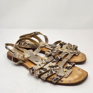 Kate Spade Snake Print Leather Gladiator Flats Sandals Size 8M Studded Strappy
